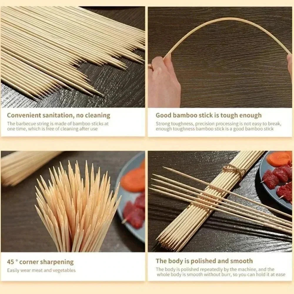 14" Bamboo Barbecue, Kebob, Fondue & Marshmallow Stick Skewers - Picture 3 of 6